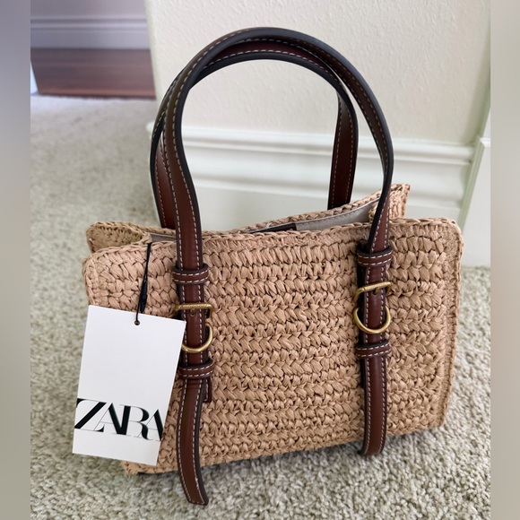Zara Handbags - Zara Beige Woven Satchel